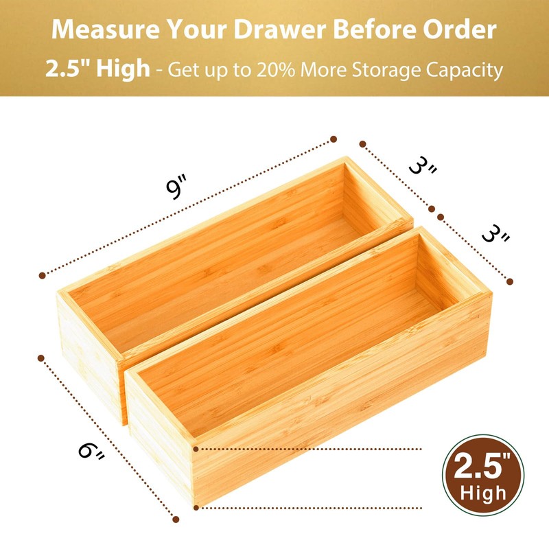 Umilife Bamboo Kitchen Drawer Organizer, Extra High Silverware Tray, Flatware