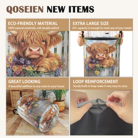 Laundry Basket,Highland Cow Collapsible Laundry Baskets,Color Flowers Waterproof Oxford Hamper with Handles for Bathroom Bedroom Nursery Home Storage 16"x20"