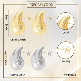 Chunky Hoop Earrings for Women 18K Real Gold Plated Lightweight Waterdrop Hoops Earrings Hypoallergenic Gifts for Women Girls (gold)