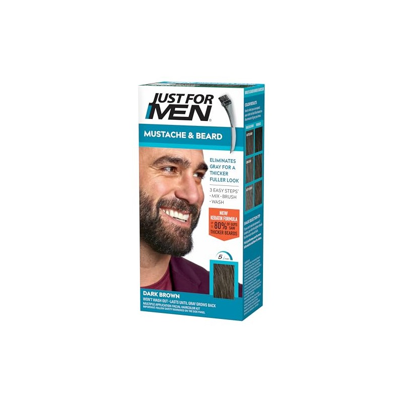 Just For Men Brush-In Color Mustache & Beard, Marrón Oscuro,