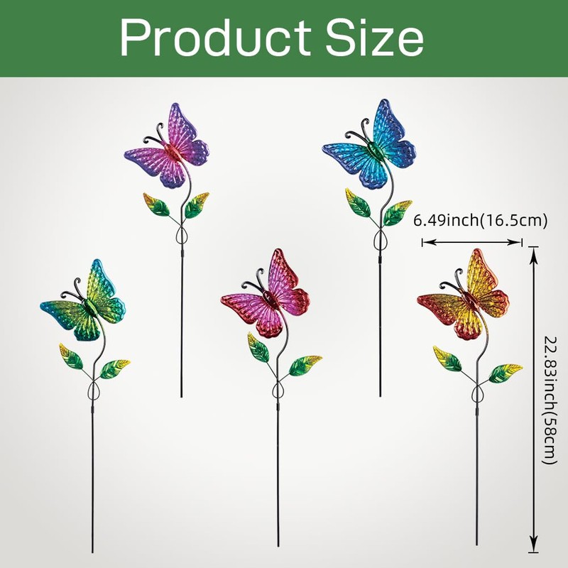 Venniy 5 Pack Butterfly Decorative Garden Stakes,Outdoor Metal Decor Outdoor