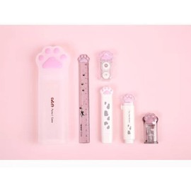 6Pcs Cat Paw Stationery School Office Supplies for Correction Tape Cat Pencil Sharpener Retractable Erasers Cat Paw Pencil Case Paw Ruler Stationery Double-Headed Cat Claw Correction Tape Set