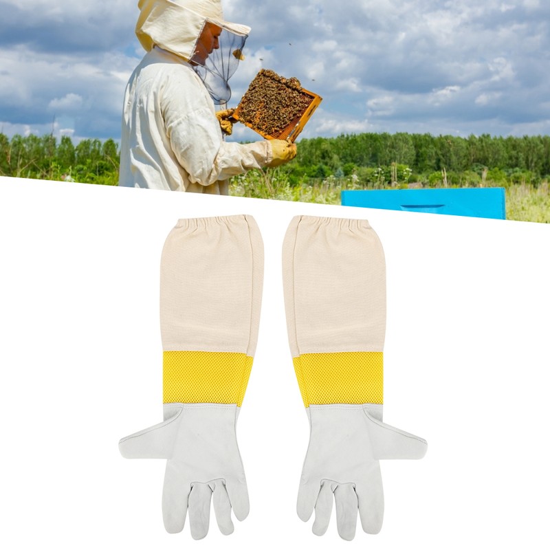 Pair of Beekeeping Protective Gloves with Long Mesh Sleeve Unisex