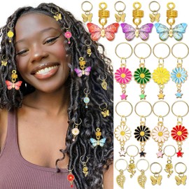 SAWINDA 20PCS Hair Clips for Braid Gold Butterfly Flower Loc Dreaklock Hair Jewelry Charms Multi-color Stars Leaf Dreadlock Accessories Hair Rings Pendants Decoration for Women and Girls