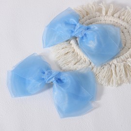 6-Inch Light Blue Organza Double Hair Bows with Alligator Clips Mesh Ribbon Bow Barrettes for Teens Toddler Flower Girls Women Gift Set of 2 for Weddings, Parties, Daily Use