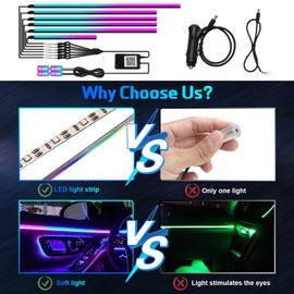 Dreamcolor Acrylic Interior Car Light 10 in 1 Automotive Ambient Light Kits with APP Control 16 Million Color 175 inches Fiber Optic Car LED Strip Light, RGB Music Sync Neon Car Lighting