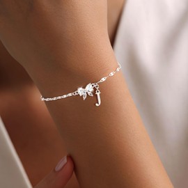 Initial Bracelets for Women Girls Sterling Silver Bufferfly Bracelets
