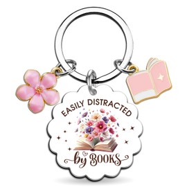 Book Lover Gifts for Women Readers Bookish Funny Books Accessories for Reading Lovers Book Club Gift Bookworm Items Unique School Librarian Appreciation Gift Easily Distracted by Books Themed Keychain