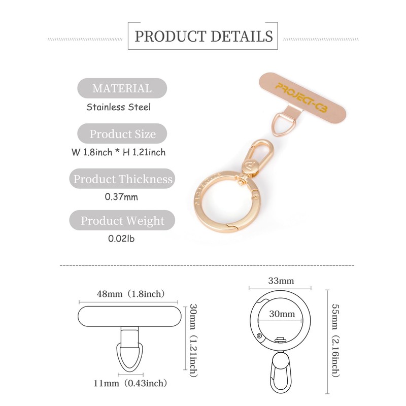 project-cb Phone Tether Tab 1,Spring Ring 1,Metal Patch,Phone Lanyard Patch