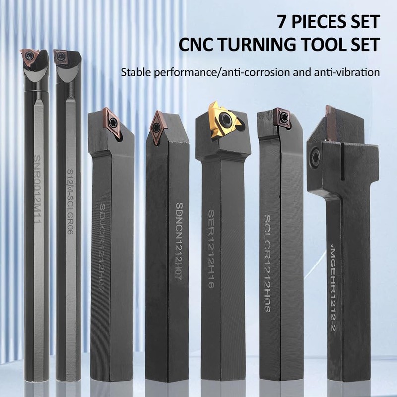 Hancaner 1/2'' 12mm Indexable Lathe Turning Tool 21Pcs Kit- 7Pcs