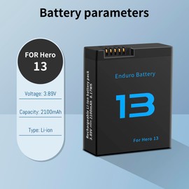 SUGUBU Hero 13 Battery for 13 Hero Black, 2100mAh Hero13 Battery with 3-Channel LED USB-C Fast Charger, and Type-C Charging Cord Compatible with Hero13 Black Charger and Enduro Batteries (2-Pack)