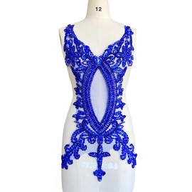 PLune Handmade Rhinestones Beads Patches Trim Bodice apploique for Graduation Dress Evening Party Dress DIY Accessories 14 * 24in (Blue)