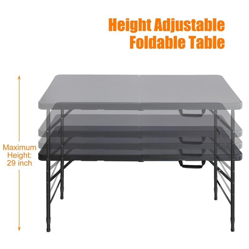 SculPong Folding Table 4ft Portable Fold-in-Half Plastic Table Black Foldable