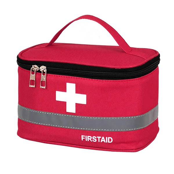 Fadcaer First Aid Bag Tote Empty Portable,Multifunctional Compartment Red First Aid Kit,Compact Empty Medicine Bags,with Zipper and Handle Ideal for Home,Office,Car,Outdoors,Traveling