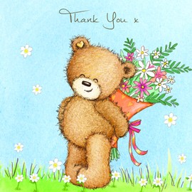 Twizler Popcorn the Bear Thank You with Flowers - Thank You Card - Cute Note Card - Thank You - Thank You Teacher - Gifts - Thank You Cards Wedding - Thank You Cards Kids