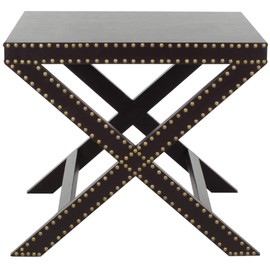 SAFAVIEH Home Collection Jeanine Charcoal X-Shape Studded Nailhead Trim Side End Accent Table