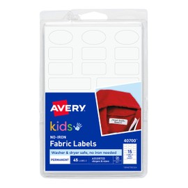 Avery No Iron Clothing Labels, Washer & Dryer Safe, Writable Fabric Labels, 45 Labels, 1 Pack (40700)