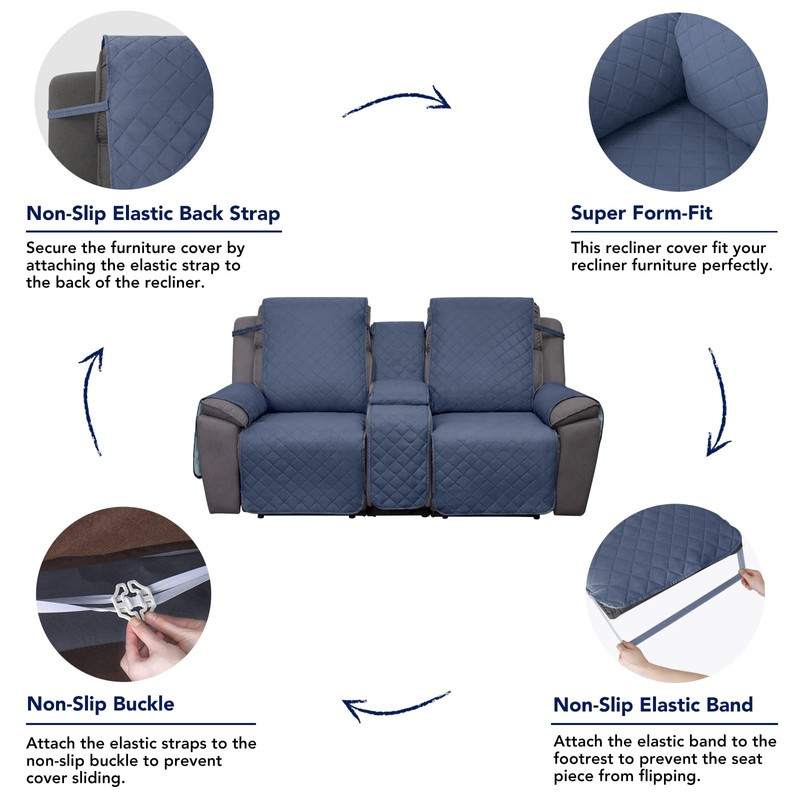 PureFit Water Resistant Reversible Loveseat Recliner Couch Cover for Double
