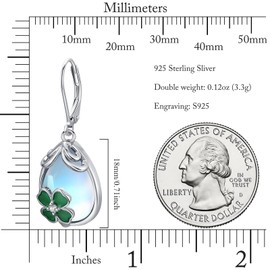 Shamrock Earrings for Women Leverback Moonstone Celtic Knot St Patricks Day Earrings Sterling Silver Irish Lever Back Green Dangle Drop Jewelry Gifts