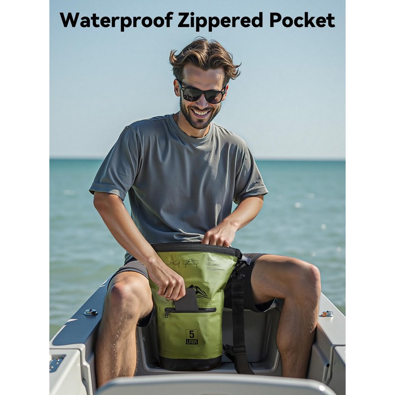 HEETA Waterproof Dry Bag Backpack with Zippered Pocket (Green, 10L)
