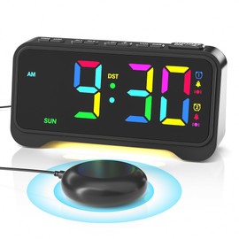 Vibrating Alarm Clock for Heavy Sleepers, Digital Alarm Clock with Bed Shaker, RGB Colorful Changing, Night Light, USB Charger, Dimmable Loud Bedside Desk Clock for kids, Hearing Impaired Deaf, Adults
