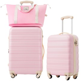 Merax Luggage Set Carry On Luggage with TSA Lock Hard Shell Suitcases & Travel Bag Dual Spinner Wheels Lightweight Durable Travel Set (Light Pink, 3 PC(20+24+Bag))