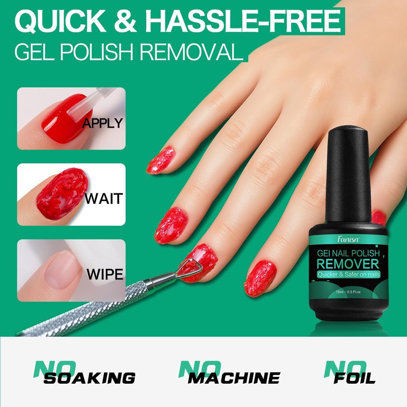 FANISN Gel Nail Polish Remover with Tools, 15ml (0.5 fl