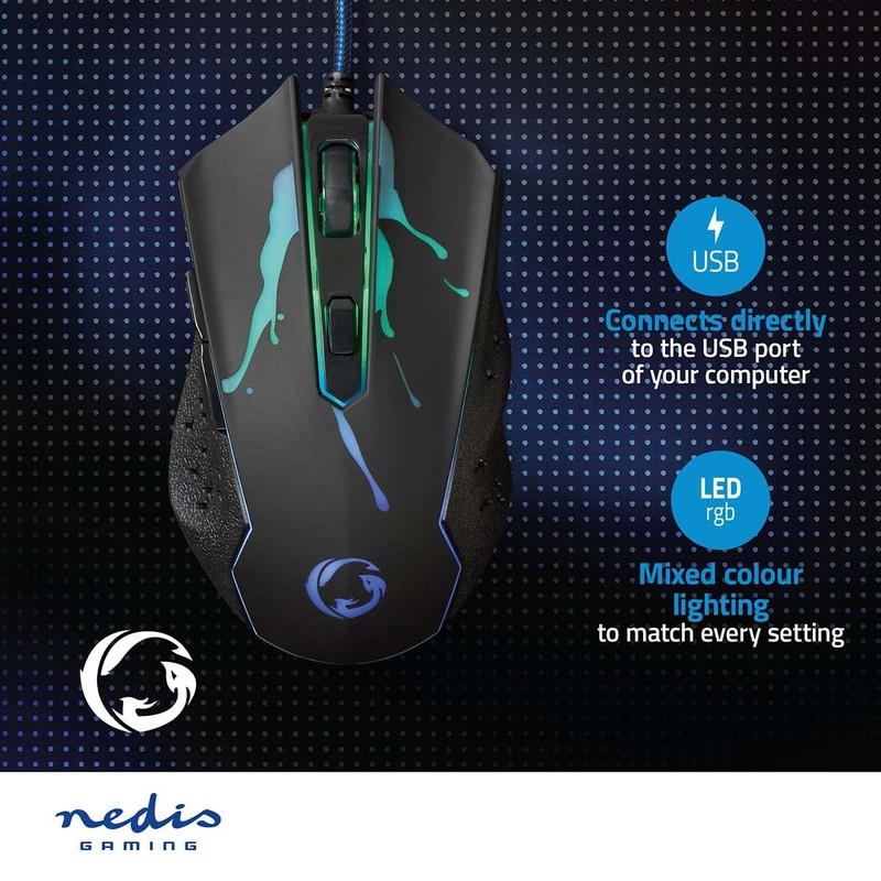 NEDIS Gaming Mouse - Wired - 1200/1800 / 2400/3600 DPI