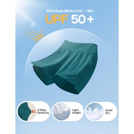 Heathyoga 5" Swim Board Shorts Women Strechy High Waisted Bathing Suits Bottoms Quick Dry UPF 50+ Beach Shorts with Liner Forest Green