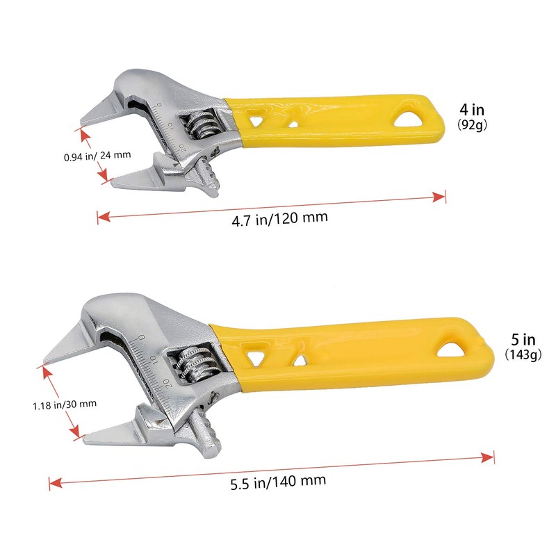 GETUHAND Extra Slim Jaw 4-Inch Adjustable Wrench, Silver, High Carbon