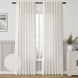 Natural Linen Curtains 84 Inch Length 2 Panels Cream White Pleated Linen Drapes for Living Room Semi Sheer Light Filtering Modern Farmhouse Aesthetic Neutral Window Curtain Back Tab Loop Ivory