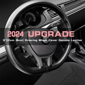 CHUSYYRAY 15" Black Genuine Leather Car Steering Wheel Cover For TOYOTA RAV4 2019-2024