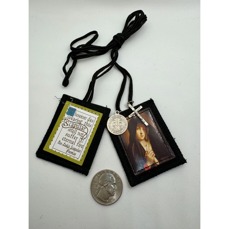 Seven Sorrows of Mary Scapular Black w/ St. Benedict and