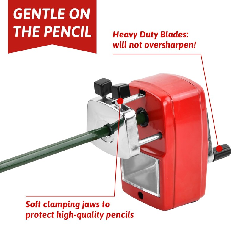 Pencil Sharpener with Container, Metal Sharpener with Crank, Manual Sharpener