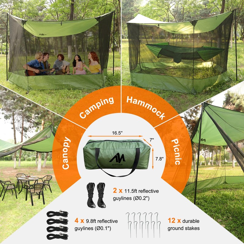 AYAMAYA Camping Tarp with Mosquito Net, Large Size 18 x