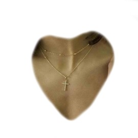 Yheakne Boho Layered Cross Choker Necklace Gold Cross Pendant Necklace Ball Satellite Chain Necklace Vintage Double Layer Necklace Chain Jewellery for Women and Girls Gift (Gold), Metal