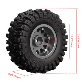 GLOBACT Aluminum 1.2in Beadlock Wheel Tires Soft Sticky Rubber Tires 62 * 24mm for 1/18 TRX4M 1/24 Axial SCX24 RC Crawler Car Upgrade Accessories (4Pcs Titanium)