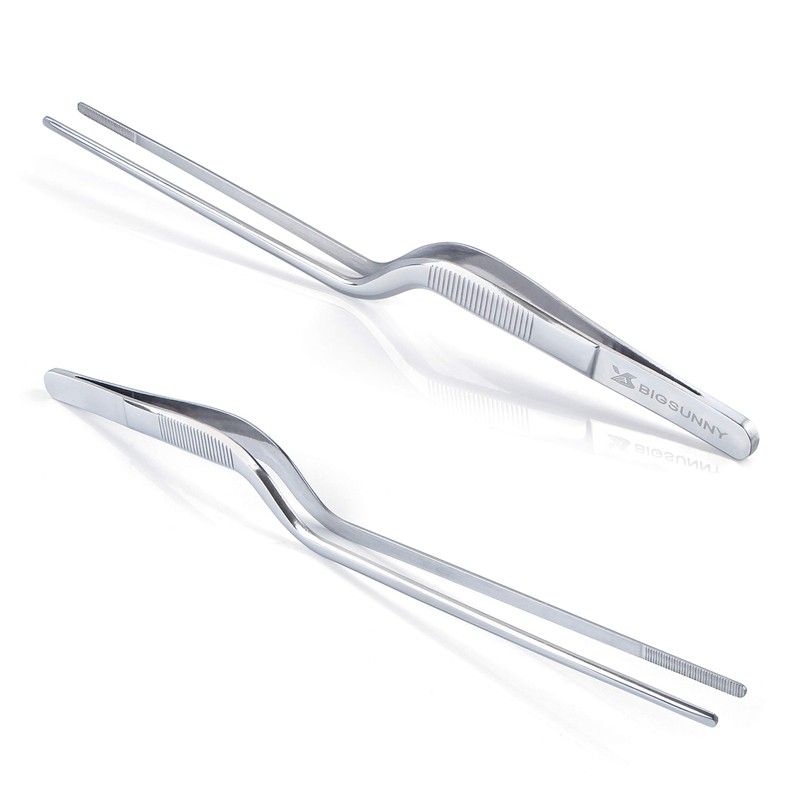 MSY BIGSUNNY Kitchen Culinary Tweezers - Stainless Steel Offset Tip