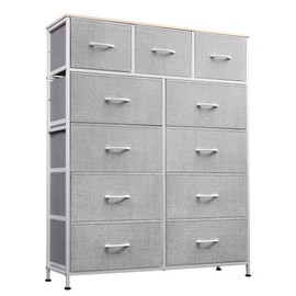 WLIVE Storage Organizer Unit with 11 Fabric Bins, Storage Drawers Organizer with Steel Frame, Tall Storage Tower Organizaton for Living Room, Hallway, Office, Light Grey