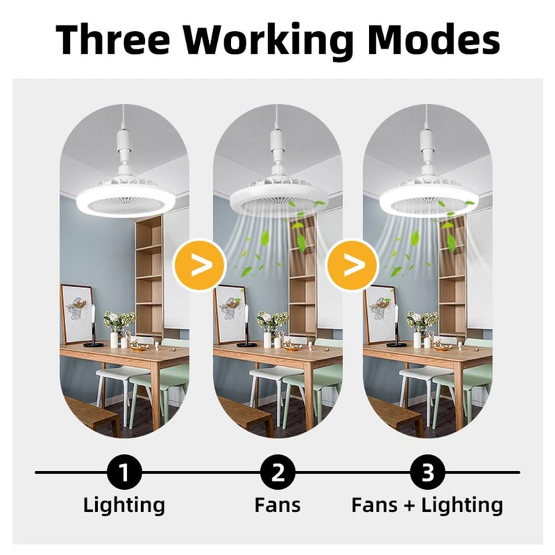 Peaoop Silent Socket Fan Light - Screw-in Ceiling Fan Light