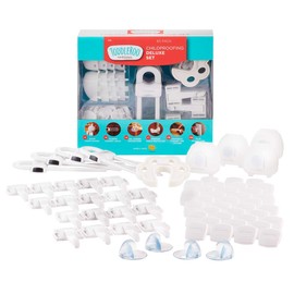 Toddleroo by North States Kit de lujo para niños | 4 fundas para pomos de puerta, 34 protectores de enchufe, 18 pestillos, 1 protector de pija, 4 esquinas de gel, 4 cerraduras de gabinete | Juego de prueba para bebés (65 piezas, blanco)