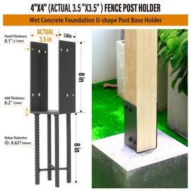 Wocepu 2 Pack Heavy Duty Stainless Steels U-Shape 4"x4"(Actual 3.5"x3.5") Wet Concrete Fence Post Holder, Psot Base, for Fence, Deck Railing, Pergola Wood Post Bracket Anchor (Dark Grey)