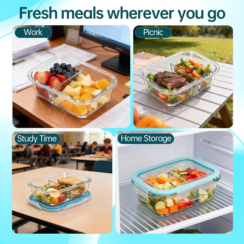 3 Pack Glass Snack Containers, Glass Snack Pack Containers with