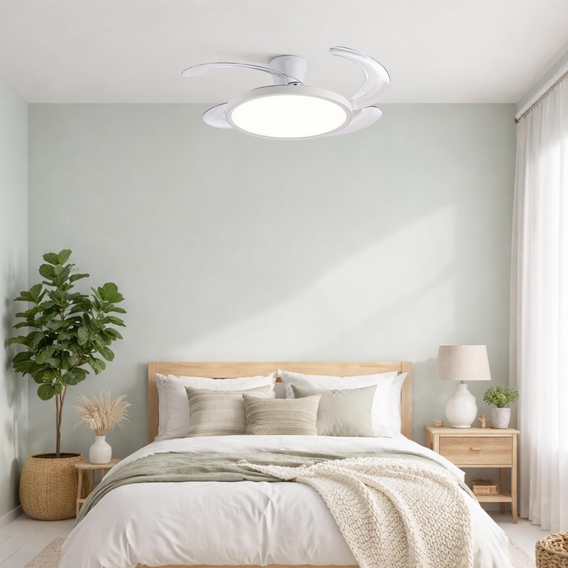 48 inch White Slim Retractable Ceiling Fan with Light and