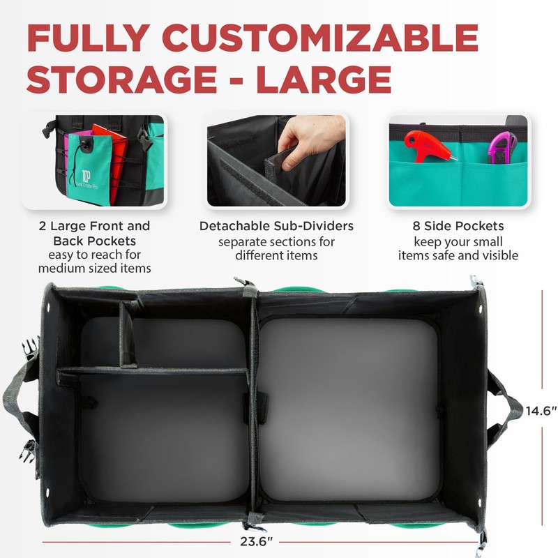 TRUNKCRATEPRO Teal Car Accessories Trunk Organizer Premium Multi Movable Compartments