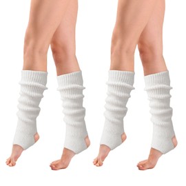 FUIPVGI 2 Pairs of Leg Warmers, Knitted Leg Warmers for Women Girls, Fashion Legwarmers Knee Warmers, Women, Long Boot Cuff, Knee Socks for Ballet, Dance, Yoga, Daily, White