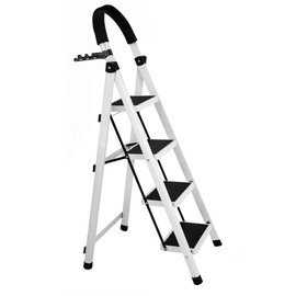 Raganet, Escalera de Tijera de 4 Peldaños, Escalera Tubular, Escalera Plegable Hecha de Acero Inoxidable, Escalones y Patas Antideslizantes, Altura Ma