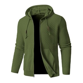 Zaitun Men's Full Zip Up Hooded Cardigan Sweater with Pockets Army Green