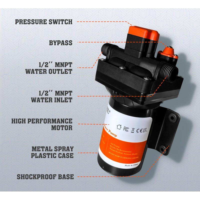 [Upgraded Version] 12V DC Self-Priming Diaphragm Water Pump,30-70 PSI Continuously