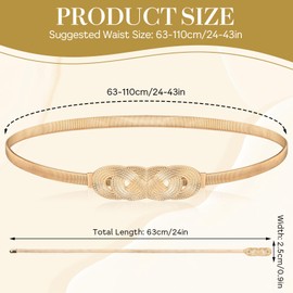 Xindojuz Gold Belt for Dresses Women Fancy, 1 PCS Gold Chain Belt Women Jeans Pants Fashion Skinny Metal Cinch Belt Elastic Waistband Skinny Thin Girdle Waist Belts for Girls